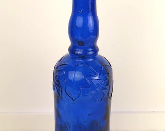Vintage Cobalt Blue Glass Bottle w/Vintage Cork Stopper