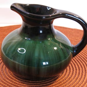 Vintage Blue Mountain Pottery Canada Pitcher Vase Green Black Drip Glaze 4&quot; Tall