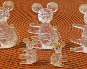 Vintage Lucite Mäuse Figuren, 1970er Jahre Dekor