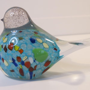 Vintage Murano Style Art Glass Bird Figurine, Blown Glass  Beautiful Blue Bird