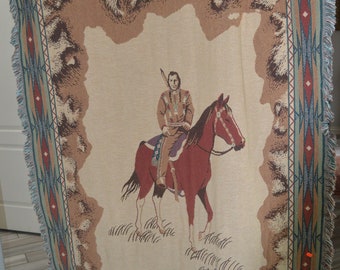 Very Large Woven Wall Hanging of Indian on Pony by Bob Timberlake