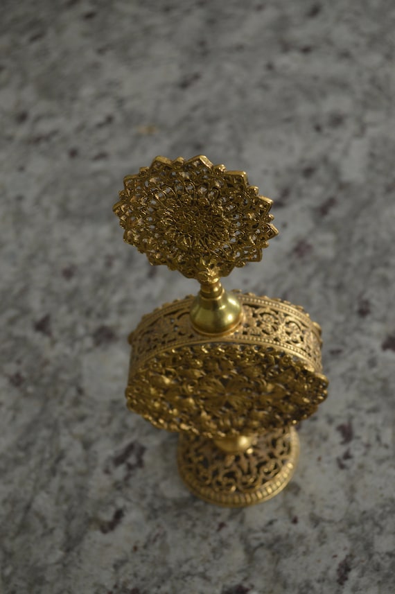 Lovely Ornate Vintage Brass & Glass Perfume Bottl… - image 3