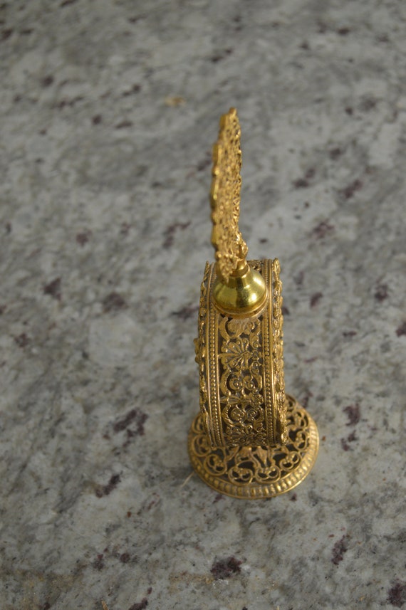 Lovely Ornate Vintage Brass & Glass Perfume Bottl… - image 2