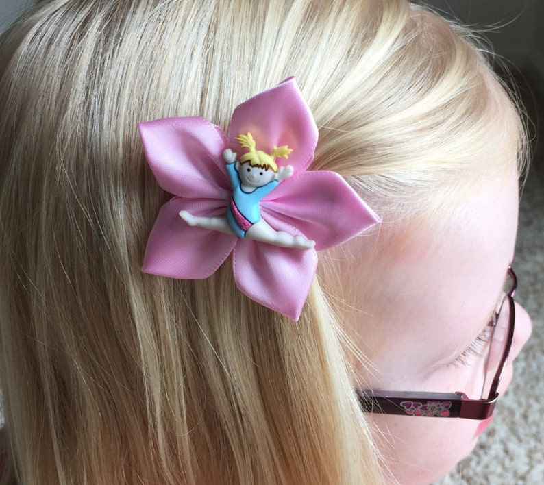 Gymnastics/gymnast Hair Clip/hair Bow Pink or Purple Ribbon Etsy