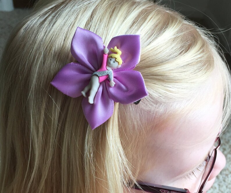 Gymnastics/gymnast Hair Clip/hair Bow Pink or Purple Ribbon Etsy