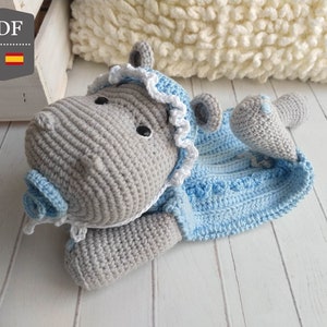 CROCHET PATTERN Baby Hippo Security Blanket, Inglish and Spanish Tutorial