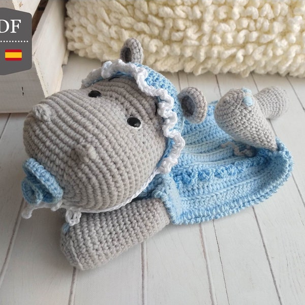 CROCHET PATTERN Hippo Baby Attachment Couverture, Espagnol, Anglais, Tutoriel Crochet