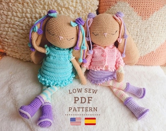 CROCHET PATTERN, Bunnies with Clothes, Amigurumi Flexible Doll, PDF Pattern in English and Spanish