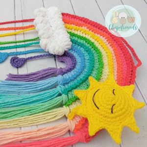 CROCHET PATTERN Rainbow with Smiling Sun and Cloud, Crochet Wall hanging, Pastel Colors, Crochet Tapestry PDF Pattern, Chipifriends image 6