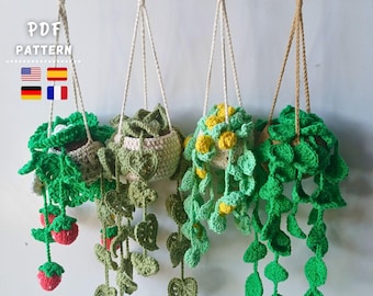 Crochet Plant Pattern, Potted Plant Patterns, Monstera Plant, Strawberry Flowers, String of Pearls Succulents, Hanging Pothos Plants
