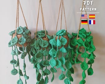Crochet Pattern, Hanging Pothos Basket | Crochet Tiny Pothos Plant | Amigurumi Car Hanging Plant Pattern | Crochet Drooping Leaves Pattern