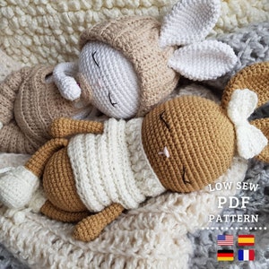 CROCHET PATTERN, Amigurumi Cute Baby Bunnies, Low Sew Crochet Toys - PDF Tutorial in English, Spanish, German and French - Chipifriends