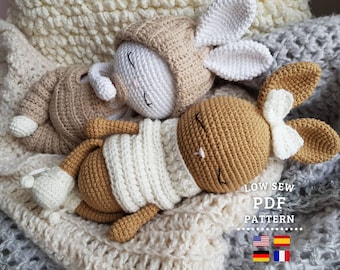 CROCHET PATTERN, Amigurumi Cute Baby Bunnies, Low Sew Crochet Toys - PDF Tutorial in English, Spanish, German and French - Chipifriends