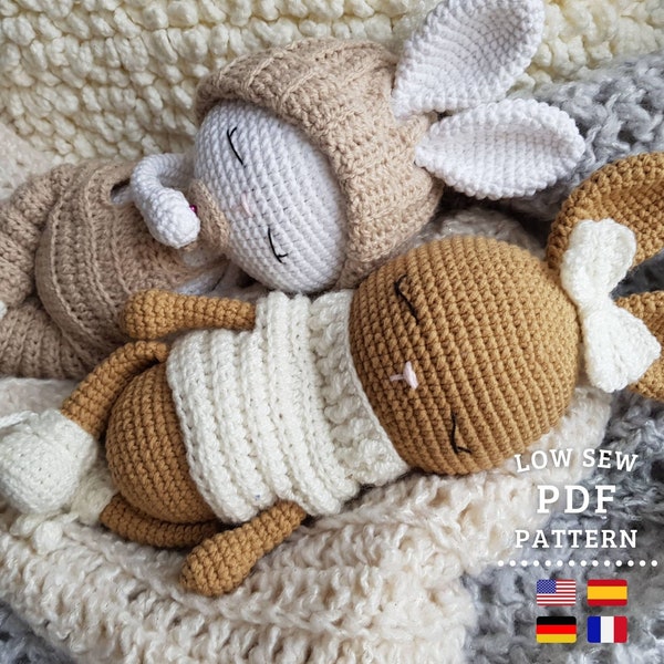 CROCHET PATTERN, Amigurumi Cute Baby Bunnies, Low Sew Crochet Toys - PDF Tutorial in English, Spanish, German and French - Chipifriends