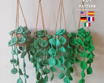 Crochet Pattern, Hanging Pothos Basket | Crochet Tiny Pothos Plant | Amigurumi Car Hanging Plant Pattern | Crochet Drooping Leaves Pattern