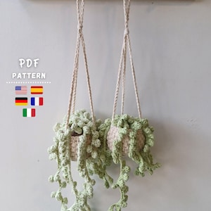Crochet Pattern, String of Pearls Basket Pattern | Crochet Succulent Pattern | DIY Crochet String of Pearls Plant | Car Hanging Plant Basket