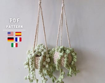 Crochet Pattern, String of Pearls Basket Pattern | Crochet Succulent Pattern | DIY Crochet String of Pearls Plant | Car Hanging Plant Basket