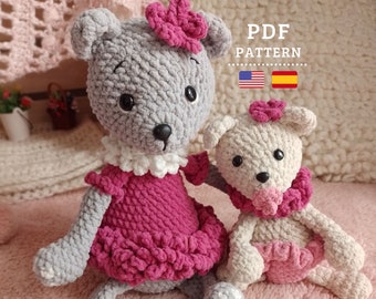 CROCHET PATTERN, Amigurumi Mom and Little Bears, Bear Family, Cute Seamless Toys, English and Spanish, PDF Tutorial