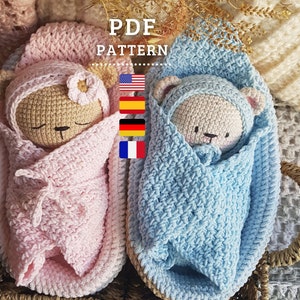 CROCHET PATTERN - Anigurumis Baby Bears with Cribs - Seamless Crochet Toys - English, Spanish, German and French PDF
