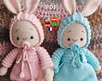 PATRÓN CROCHET, Conejitos Gemelos Amigurumis, Conejos Bebés sin Costura - Tutorial PDF en Español, Inglés, Portugués y Alemán