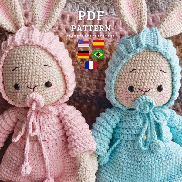 PATRÓN CROCHET, Conejitos Gemelos Amigurumis, Conejos Bebés sin Costura - Tutorial PDF en Español, Inglés, Portugués y Alemán