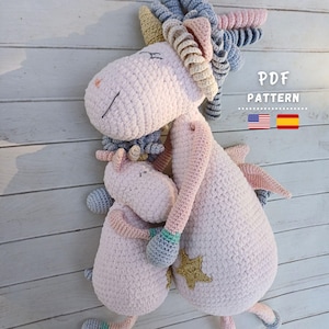Patrón Crochet Mamá y Bebé Unicornios Amigurumi, Patrón Unicornio Crochet Simple, Descarga Instantanea