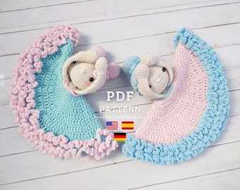 CROCHET PATTERN Maia and Margot dancers security blanket, tutorial, English, German, Spanish, Printable PDF