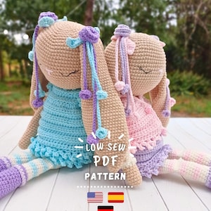 Patrón CROCHET Amigurumi | Encantadoras Conejas Vestidas | Muñecas Crochet Flexibles con Ropa | Tutorial PDF Español e Inglés | Chipifriends