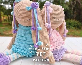 Patrón CROCHET Amigurumi | Encantadoras Conejas Vestidas | Muñecas Crochet Flexibles con Ropa | Tutorial PDF Español e Inglés | Chipifriends