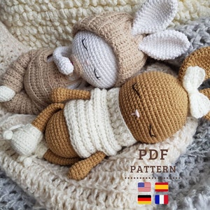 CROCHET PATTERN, Amigurumi Cute Baby Bunnies, Seamless Crochet Toys - English, Spanish, German and French Tutorial