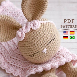 CROCHET PATTERN Bunny Security Blanket Amigurumi, English, Spanish, Portuguese and German PDF tutorial, cute toy