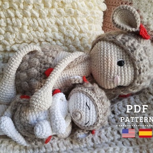 CROCHET PATTERN, Annie and Baby Sheep, Amigurumi - English and Spanish PDF Tutorial