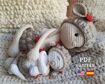 CROCHET PATTERN, Annie and Baby Sheep, Amigurumi - English and Spanish PDF Tutorial