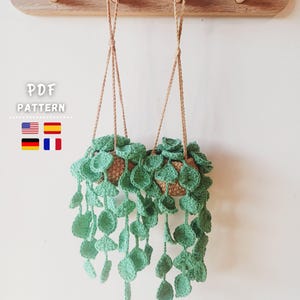 Crochet Pattern, Hanging Pothos Basket | Crochet Tiny Pothos Plant | Amigurumi Car Hanging Plant Pattern | Crochet Drooping Leaves Pattern