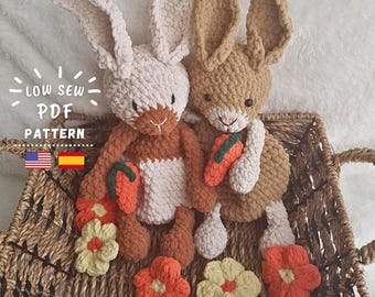 PATRÓN CROCHET | Amigurumis Tiernos Conejitos de Felpa | Patron Low Sew | Muñeco de Apego | PDF Español e Inglés | DiY Tutorial Chipifriends