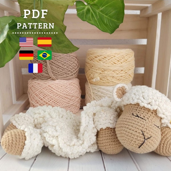 CROCHET PATTERN Sheep Security Blanket, PDF Pattern, Cute blanket - English, German, Spanish, French and Portuguese tutorial - Chipifriends