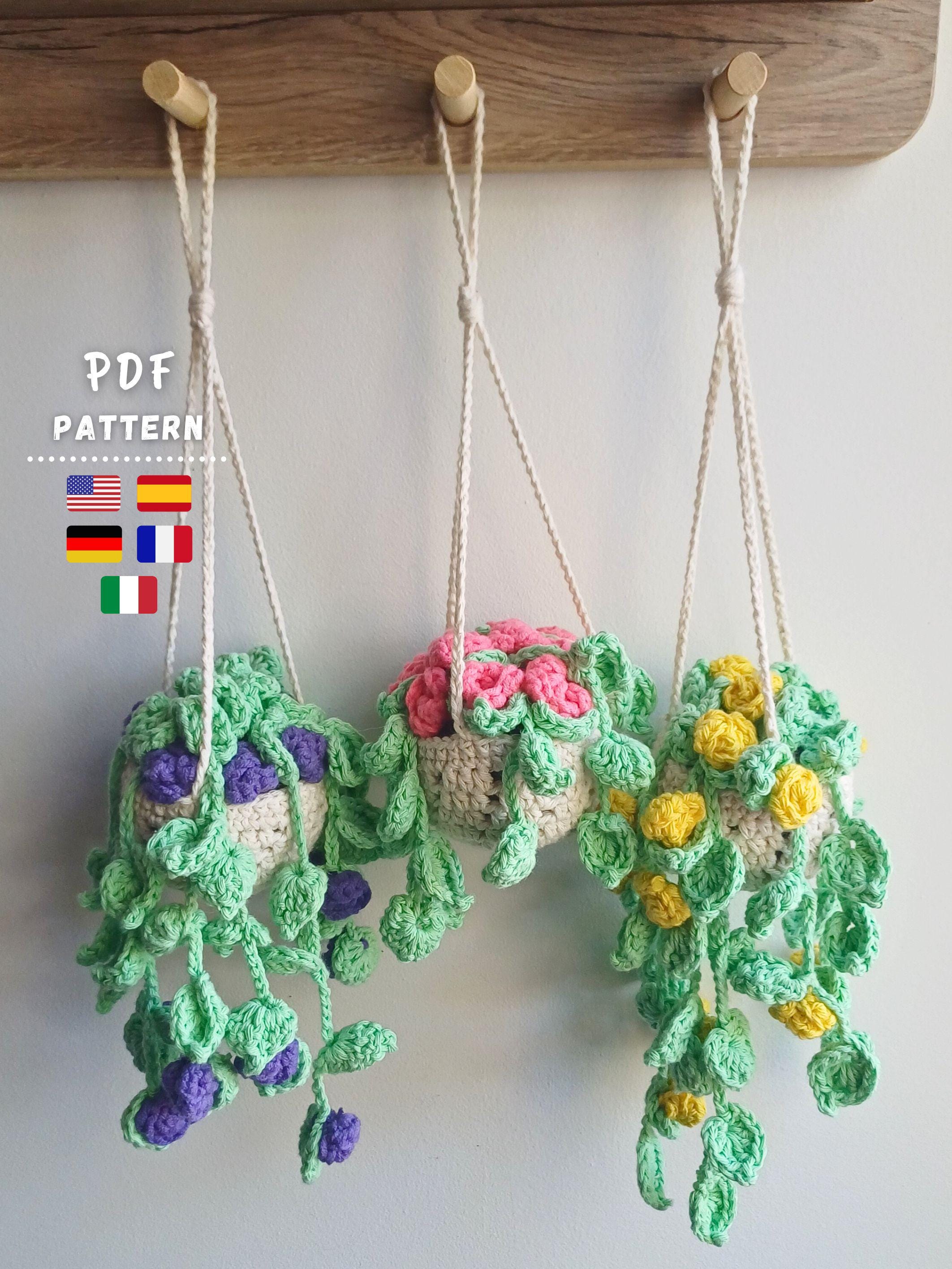 38 Hanging Plant Crochet Patterns to Brighten Your Home and Car Decor 38 Crochet Pattern Hanging Rose Plant Basket Pattern Crochet