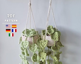 Crochet Pattern, Hanging Basket Monstera Plant Pattern | Crochet Monstera Pot Pattern | DIY Crochet Car Mirror Hanging Plant | PDF Tutorial