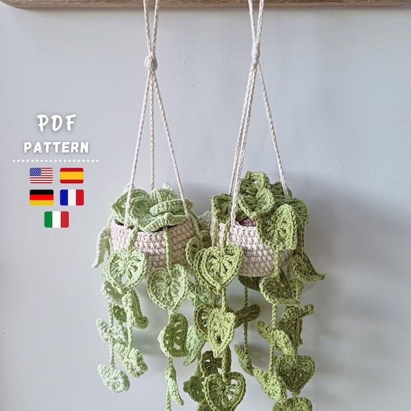 Patrón Crochet, Plantas Monsteras en Macetitas Colgantes | Patrón Monstera Crochet | Macetas Colgantes Crochet | Patrón Planta de Ganchillo