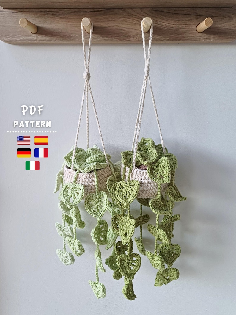 Crochet Pattern, Hanging Basket Monstera Plant Pattern | Crochet Monstera Pot Pattern | DIY Crochet Car Mirror Hanging Plant | PDF Tutorial image 1