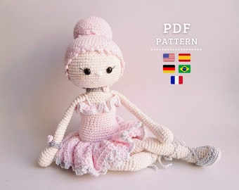 CROCHET PATTERN, Ballerina Amy - Amigurumi Doll - English, Spanish, German, French and Portuguese PDF Tutorial