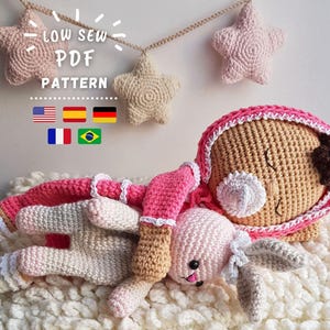 PATRÓN CROCHET, Manta de Apego Bebé con Conejita, Muñeco de Apego Amigurumi, Tutorial PDF Español, Inglés, Alemán y Portugués - Chipifriends