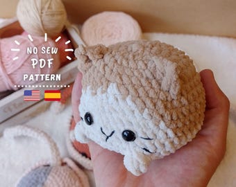 3 in 1 No-sew Crochet Pattern | Amigurumi Bread Cats in Baskets Pattern, Crochet Plushie Pattern, DIY Cute Loaf Cat with Bed, PDF Tutorial