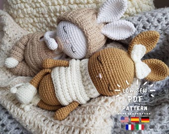 CROCHET PATTERN, Amigurumi Cute Baby Bunnies, Low Sew Crochet Toys - PDF Tutorial in English, Spanish, German and French - Chipifriends