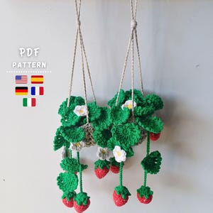 Crochet Pattern, Strawberry Flower Basket | Hanging Flowers Pattern | Crochet Pattern with Video | Crochet Plant Ornament for Home and Car