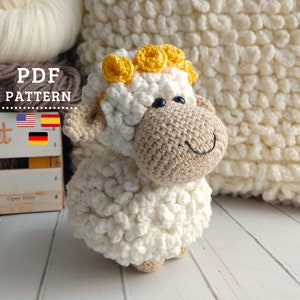 CROCHET PATTERN - Amigurumi Oli The Sheep, Cute Sheep Pattern - English, Spanish and German PDF Tutorial - Chipifriends