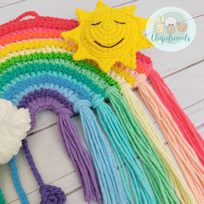 CROCHET PATTERN Rainbow with Smiling Sun and Cloud, Crochet Wall hanging, Pastel Colors, Crochet Tapestry PDF Pattern, Chipifriends image 4