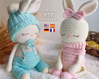 Crochet PATTERN - Amigurumi Pattern Bundle - 2 Cute Baby Bunnies - Low Sew Crochet Toys - Chipifriends