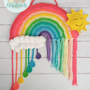 CROCHET PATTERN Rainbow with Smiling Sun and Cloud, Crochet Wall hanging, Pastel Colors, Crochet Tapestry PDF Pattern, Chipifriends image 5