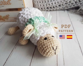 CROCHET PATTERN, Little Sheep Rattle, Amigurumi - Crochet PDF Tutorial English and Spanish Pattern